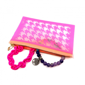 Lightree Pouch S, Houndstoothneon pink, Hahnentrittmuster pink, Zipp Verschluss, front